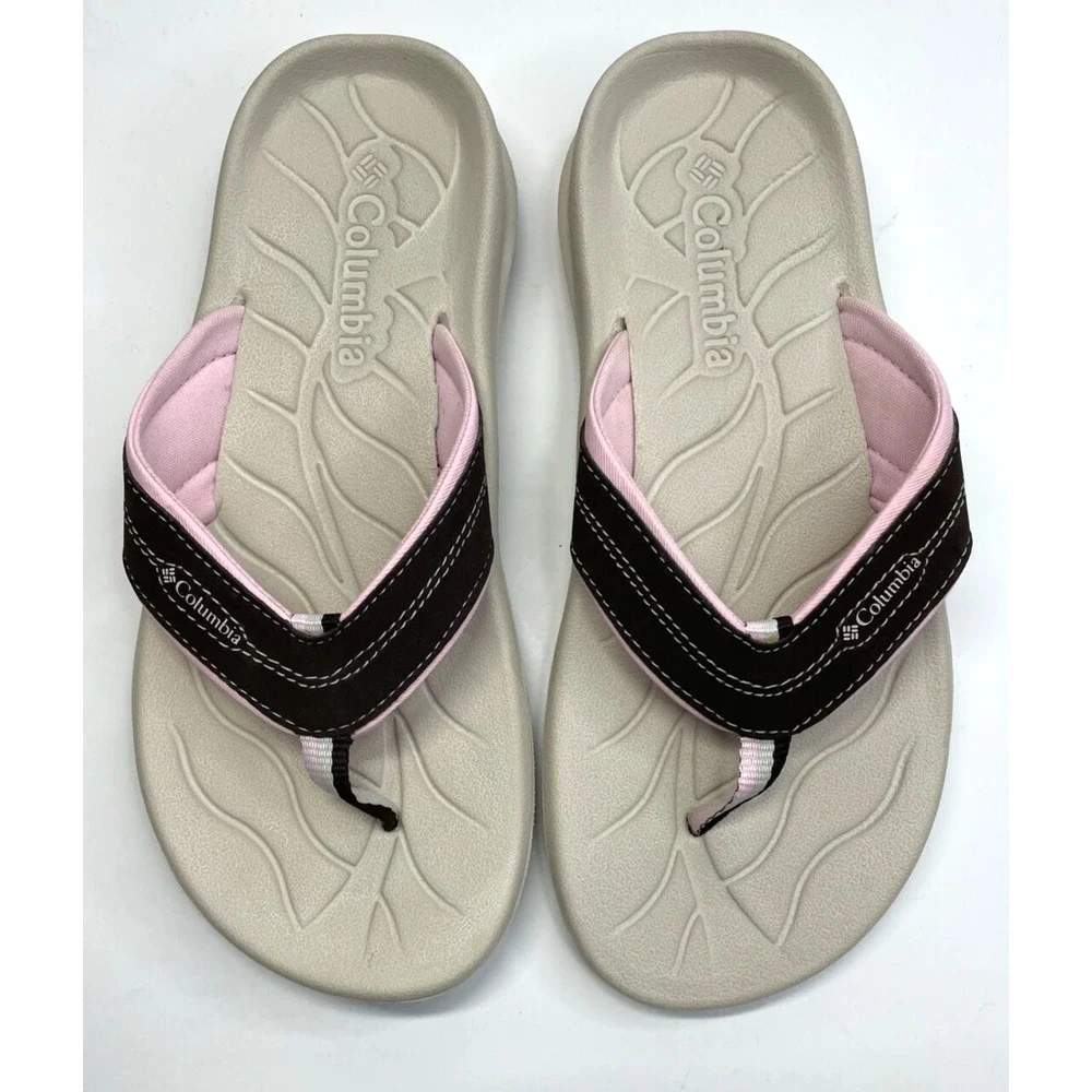 COLUMBIA WOMEN'S SUN SPRITE BROWN/PINK THONG‎ FLIP FLOP SANDAL SIZE 5
